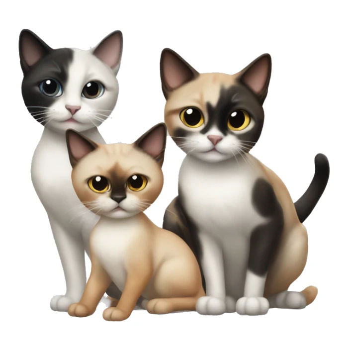 3 cats playing, one Siamese, one black and white and one orange sticker