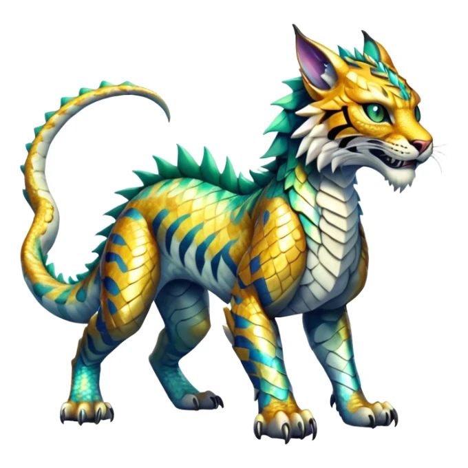 Shiny exotic Dragon-Tiger-type Fakémon-Lynx-Bobcat-creature full body sticker