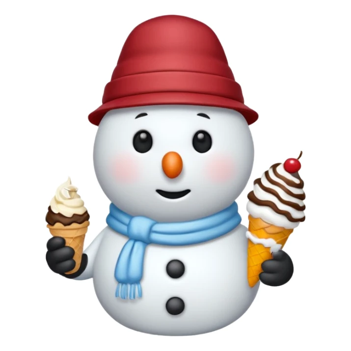 snowman wearing cap with ice cream  sticker
