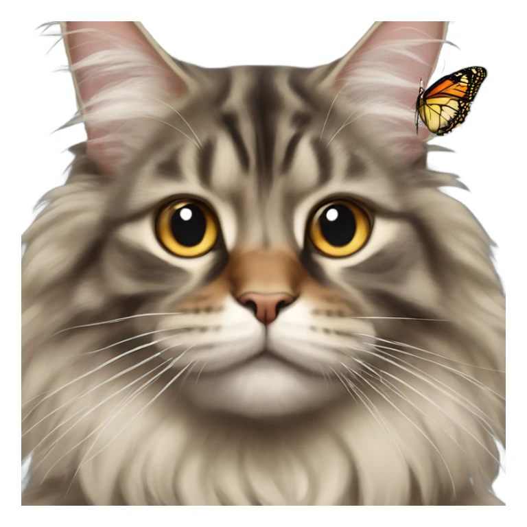 Maine Coon with a stupid face and butterfly on his nose sticker