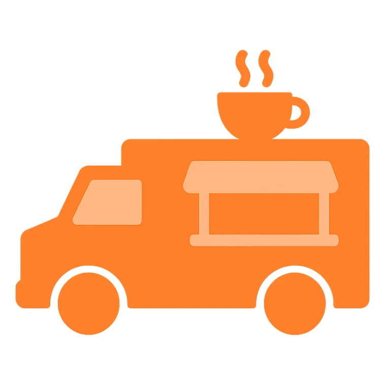 an orange coffee truck, minimal flat icon style sticker