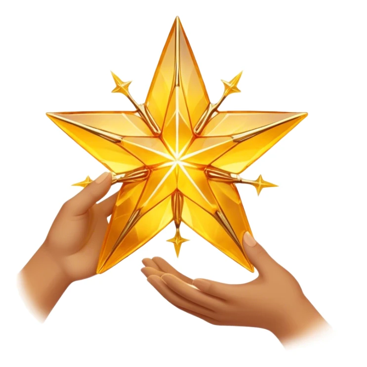 A radiant yellow dream star emerges, carefully being built by hands connecting delicate strands of golden thread and translucent panels of glowing amber glass incomplete sticker