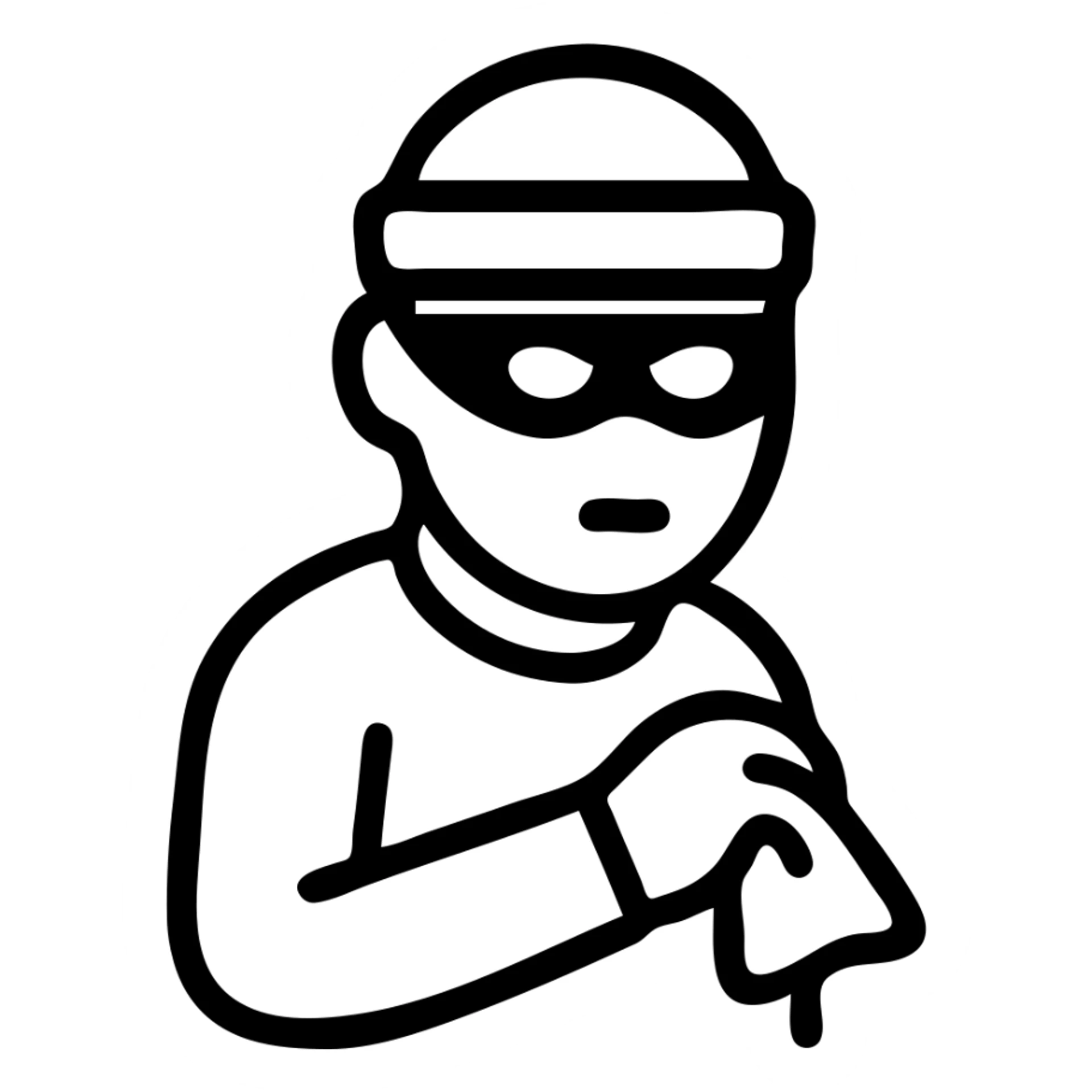 a thief character, sneaky and mysterious, wearing a mask and dark clothes, simple iconic style sticker