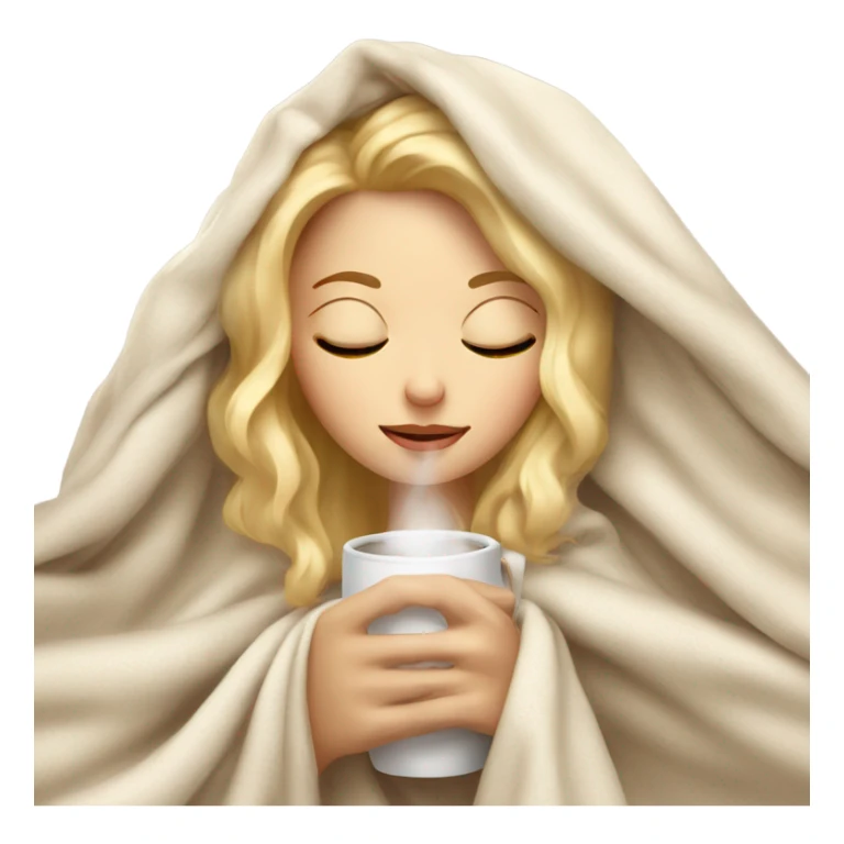 blonde girl inside a blanket sipping coffee eyes closed sticker