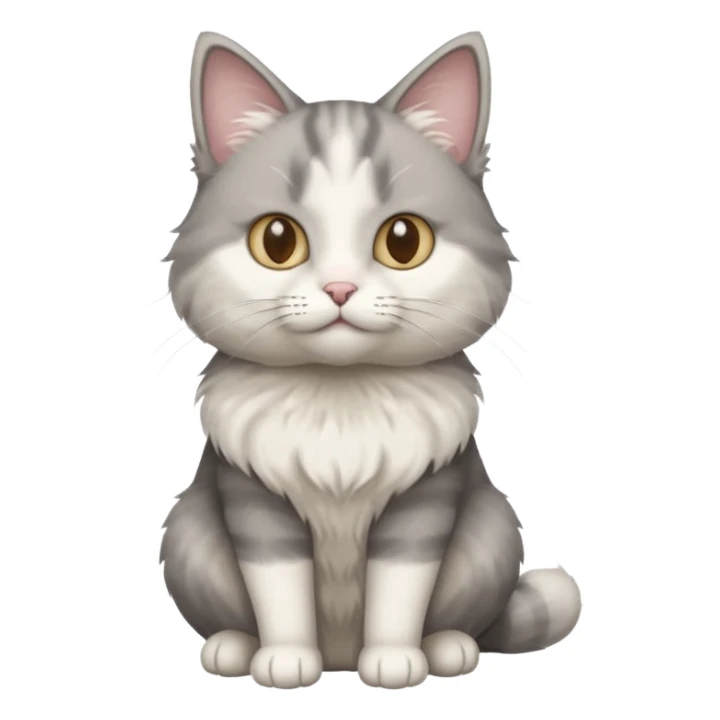 a realistic looking very fluffy grey and white cat sitting up straight sticker