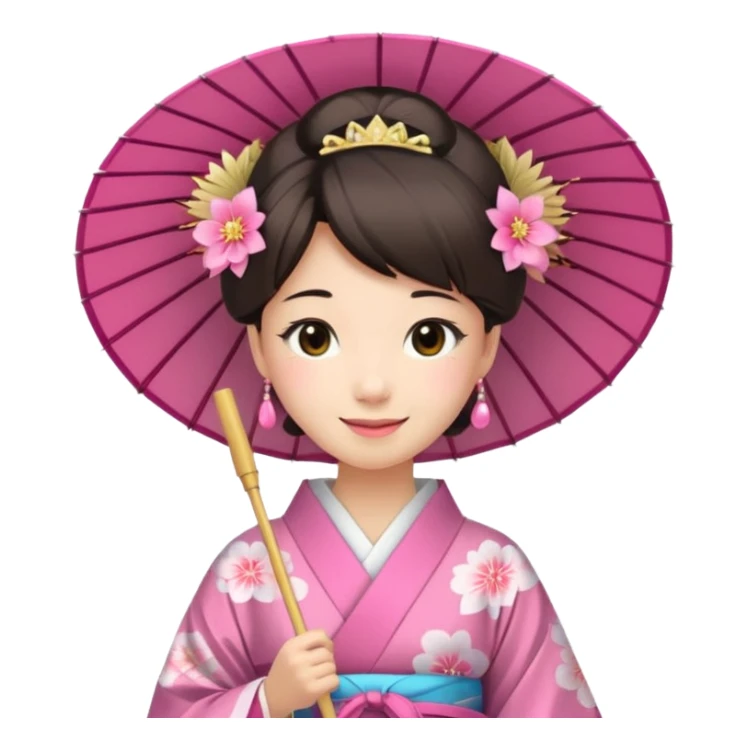 Japanese Princess with paper umbrella, pink kimono sticker