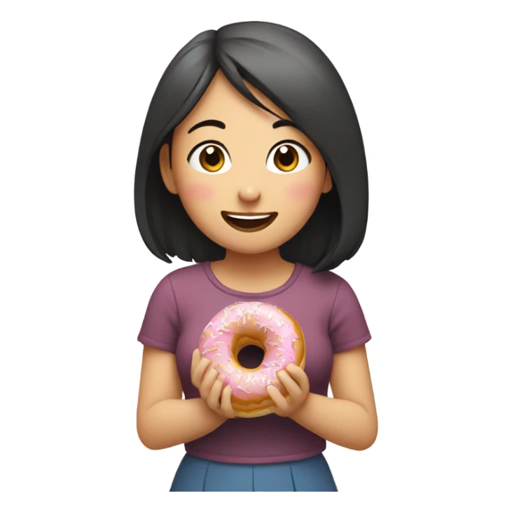 Asian girl eating a donut sticker