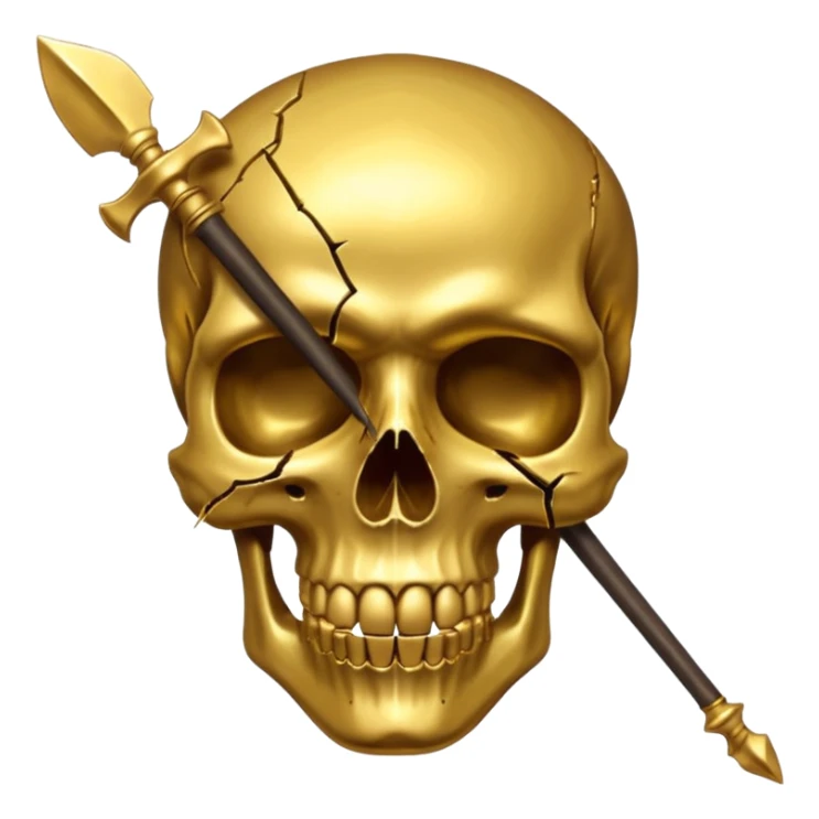 golden skull broke in half by a spear sticker