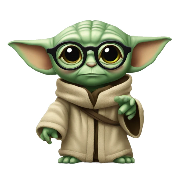 baby yoda with glasses pointing at you sticker