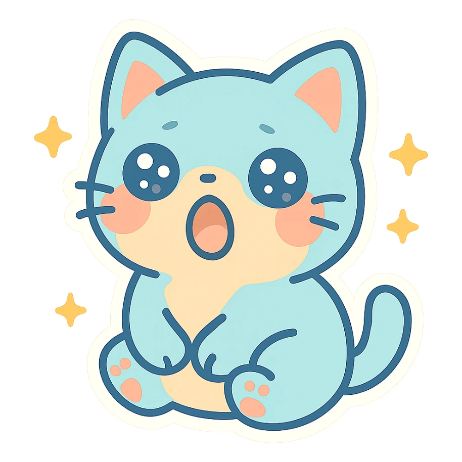 cute cat sticker, sleepy yawning, with small stars, kawaii style sticker