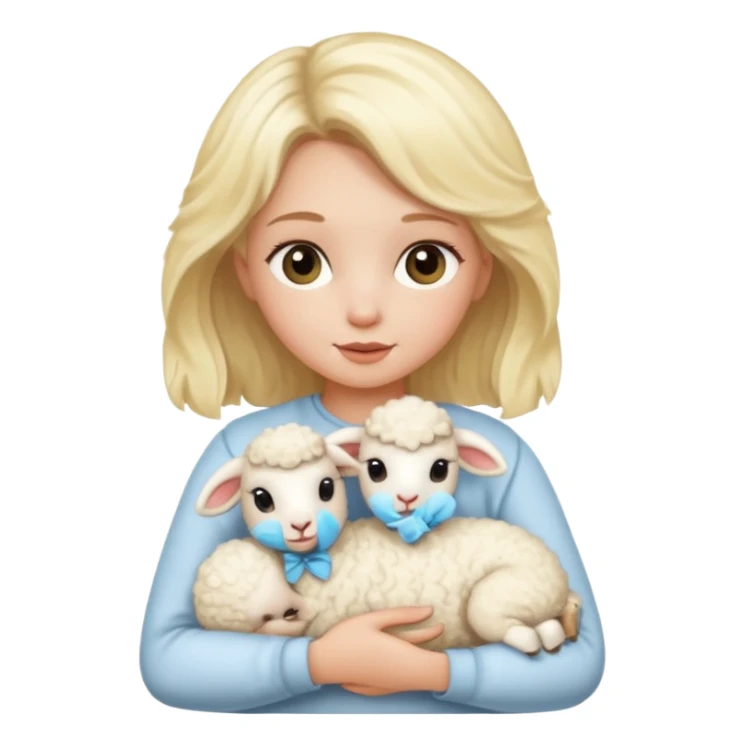 a blonde girl holding a baby lamb sticker