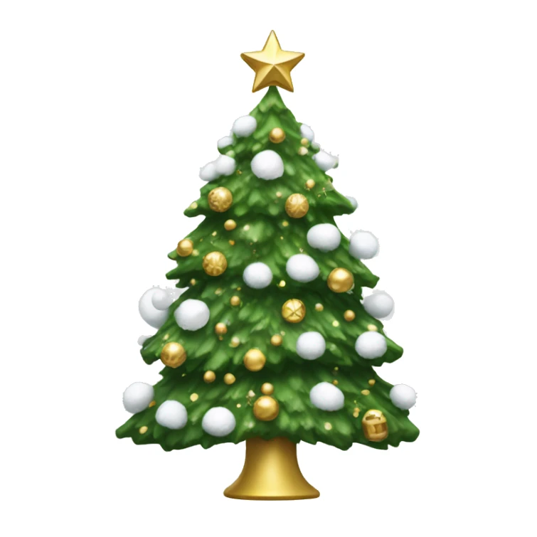 Green Christmas tree with snow and white and gold decorations  sticker