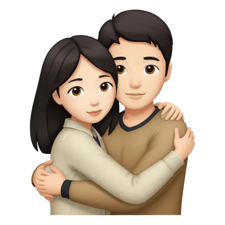 Two white asian couple with dark hair hugging sticker