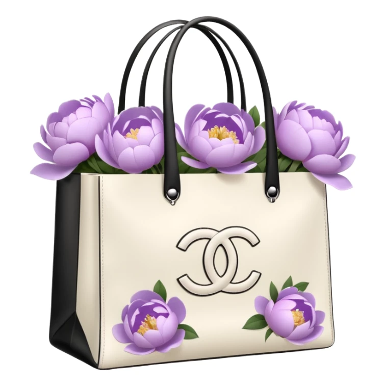 Realistic white chanel shopping bag with lilac peonies in it sticker