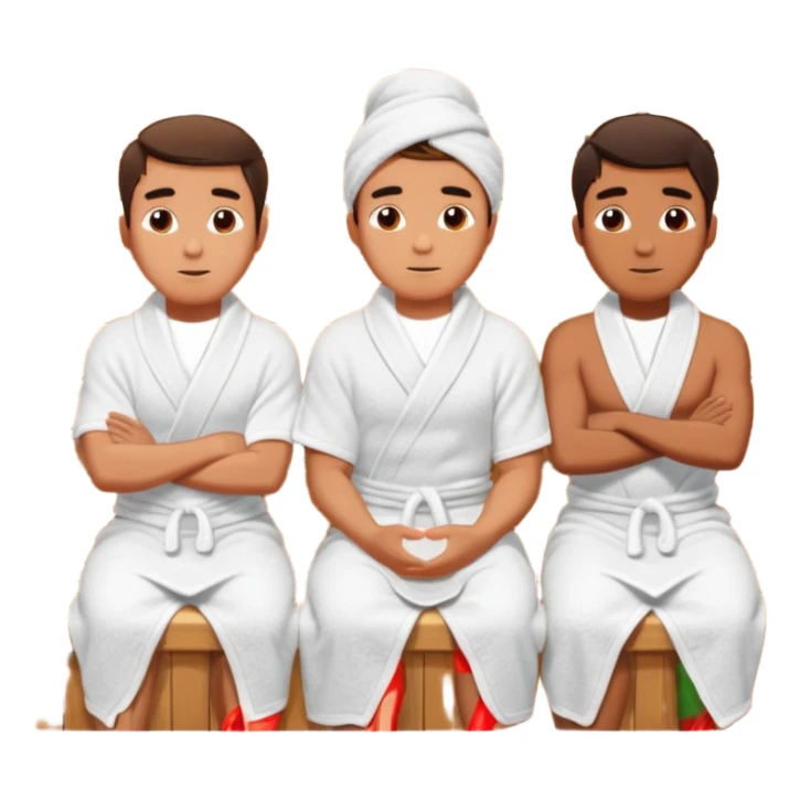 three young men turned in towels sit in the hot sauna sticker