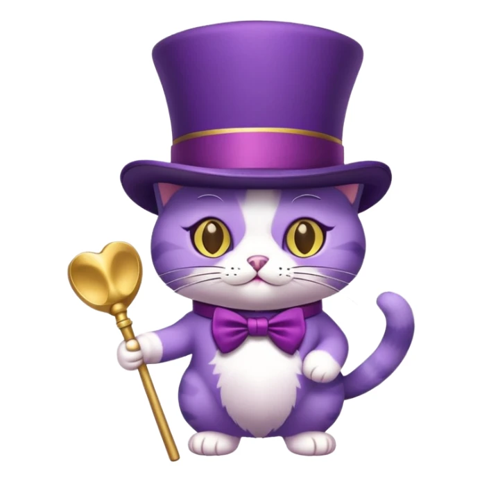 Purple cat with a top hat and a gold club sticker