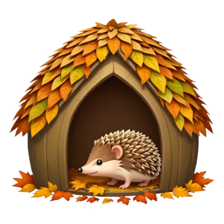 Hedgehog hut made of leaves sticker