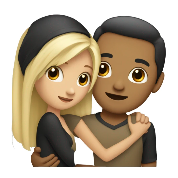 Blonde girl hugging tan man with black hair sticker