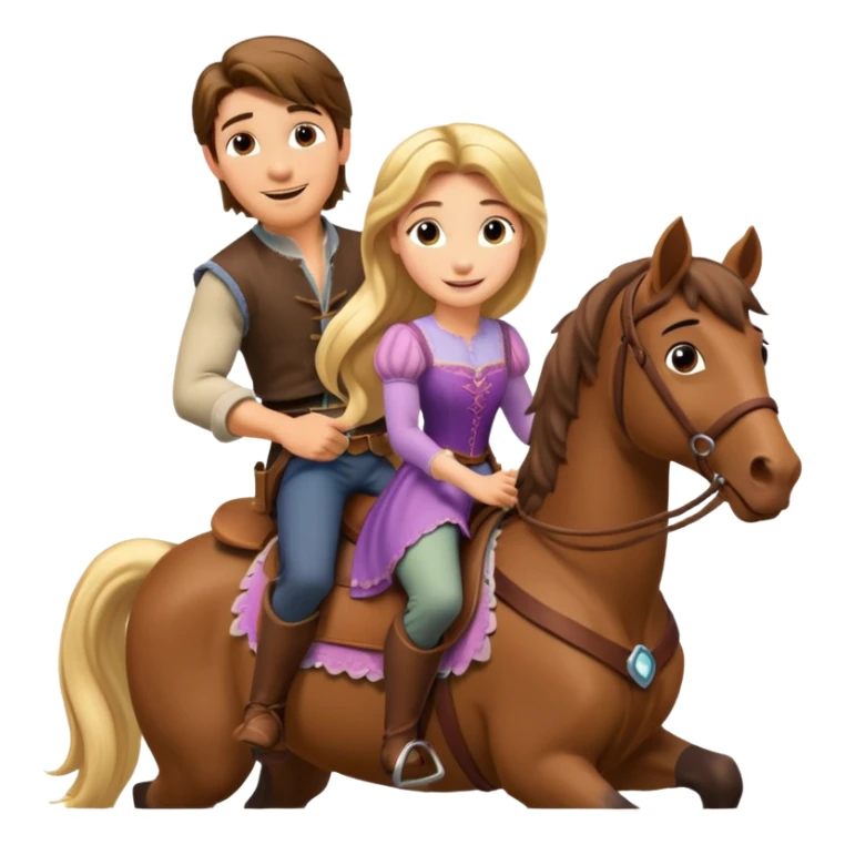 Rapunzel and Flynn Rider, riding on a horse sticker