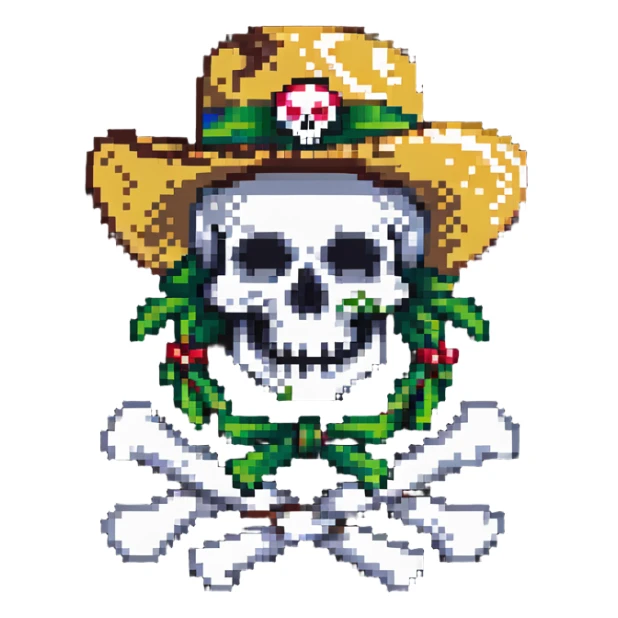 One Piece Straw Hat Pirates Jolly Roger flag with skull wearing straw hat sticker