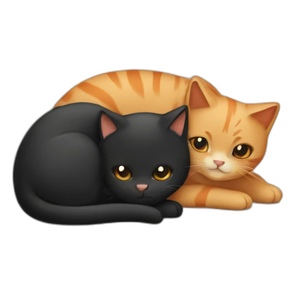one beige cat and one black and orange cuddling sticker