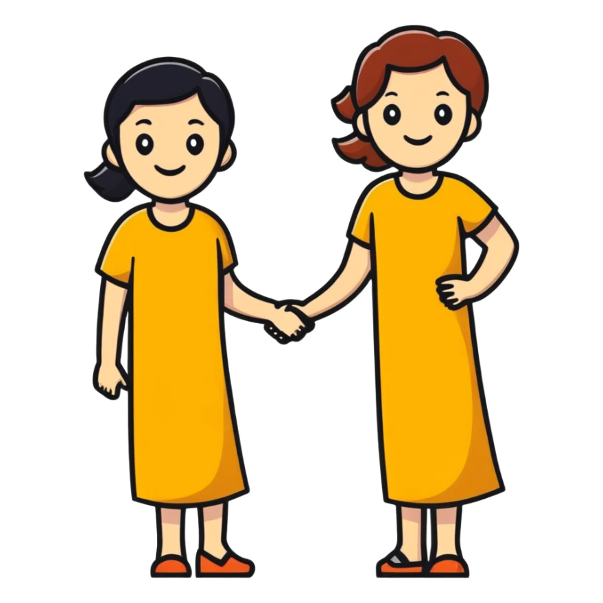 two women friends side by side, friendly, cheerful sticker