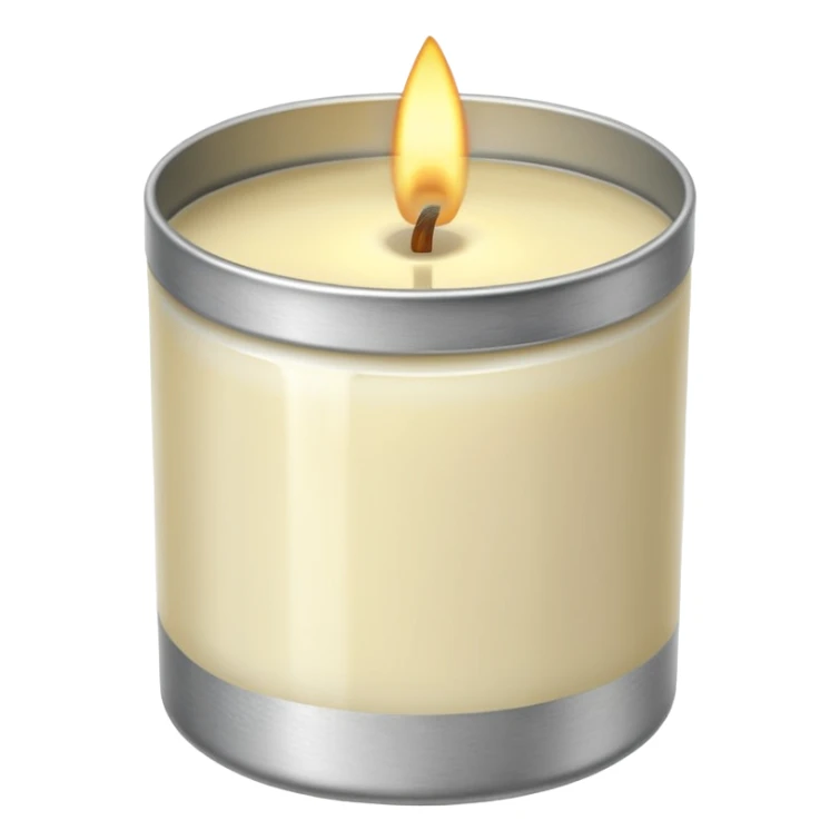 Vanilla candle – cream-colored wax in a silver tin sticker