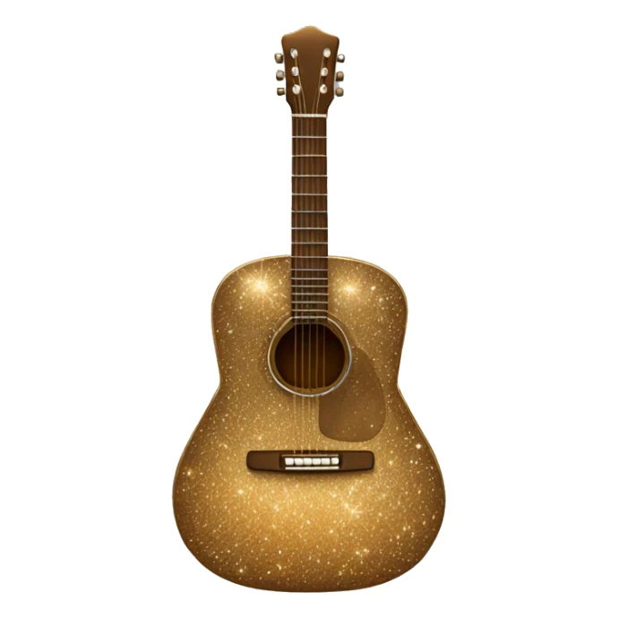 Realistic bronze acoustic guitar with sparkly shiny glitter and diamonds on it. sticker