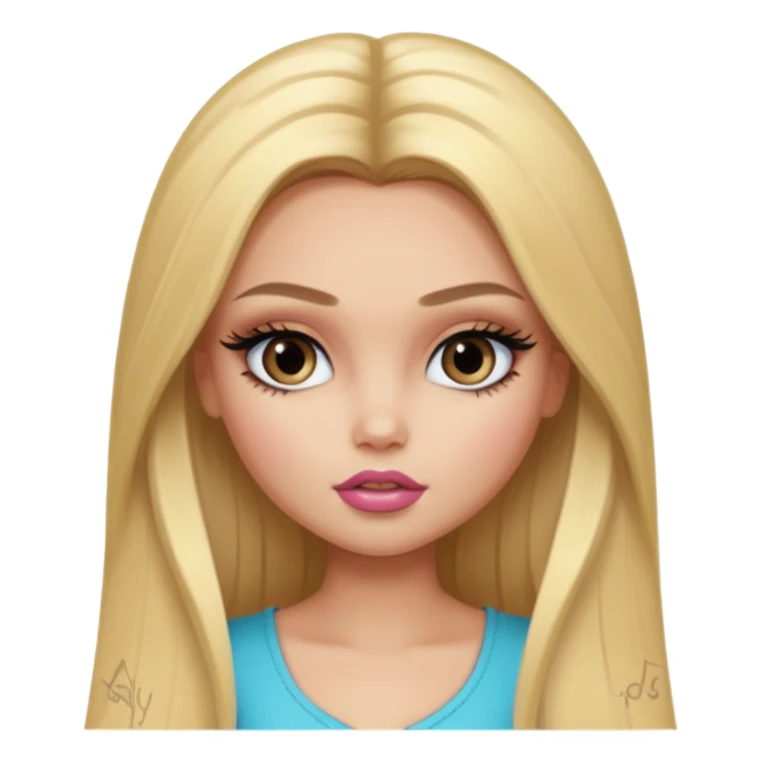 pretty bratz baddie, long blonde straight hair, pretty makeup, long lashes sticker