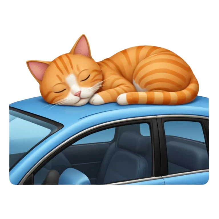 cat sleeping on the dashboard of a car, emoji style sticker