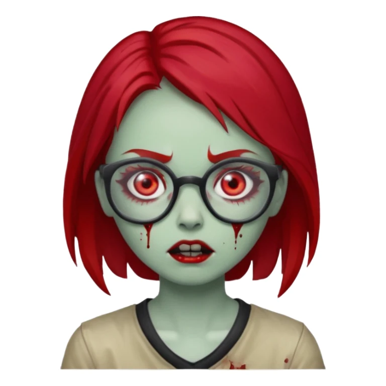girl zombie with cherry red hair and glasses sticker