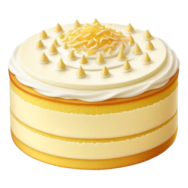 Cinematic Realistic Simple Vanilla Cake, a perfectly baked golden sponge with soft, airy layers, delicate vanilla frosting smoothly spread across the top, tiny flecks of vanilla bean visible, warm golden lighting creating depth, glowing with a sweet, irresistible charm. sticker