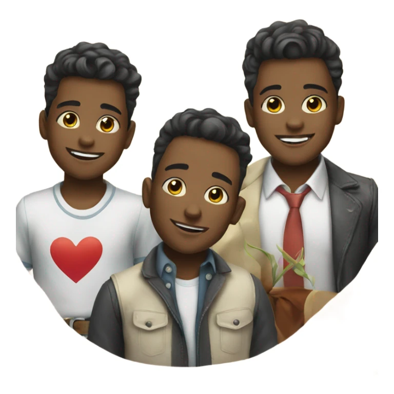 In love smiling boys in stylish attire and  sticker