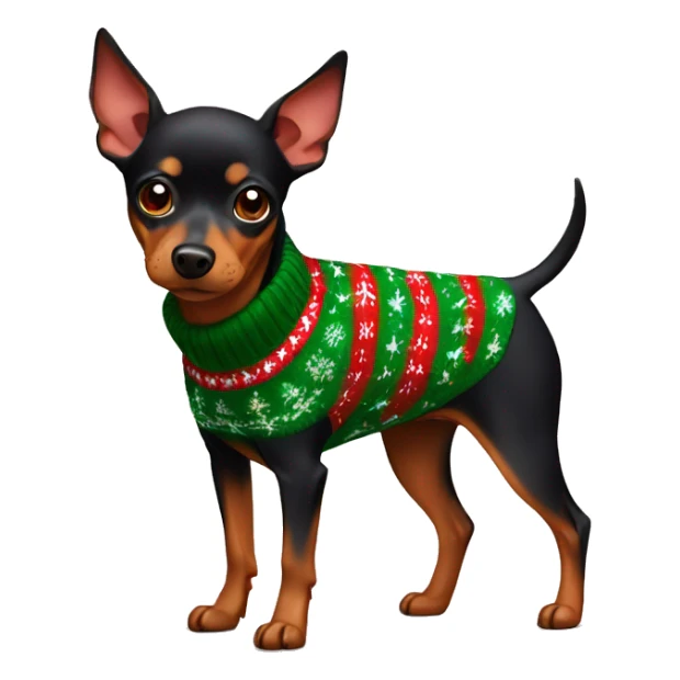 Minuture pinscher wearing a Christmas sweater sticker
