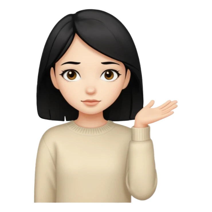 cute girl with black hair, black eyes, cream colored sweater sticker