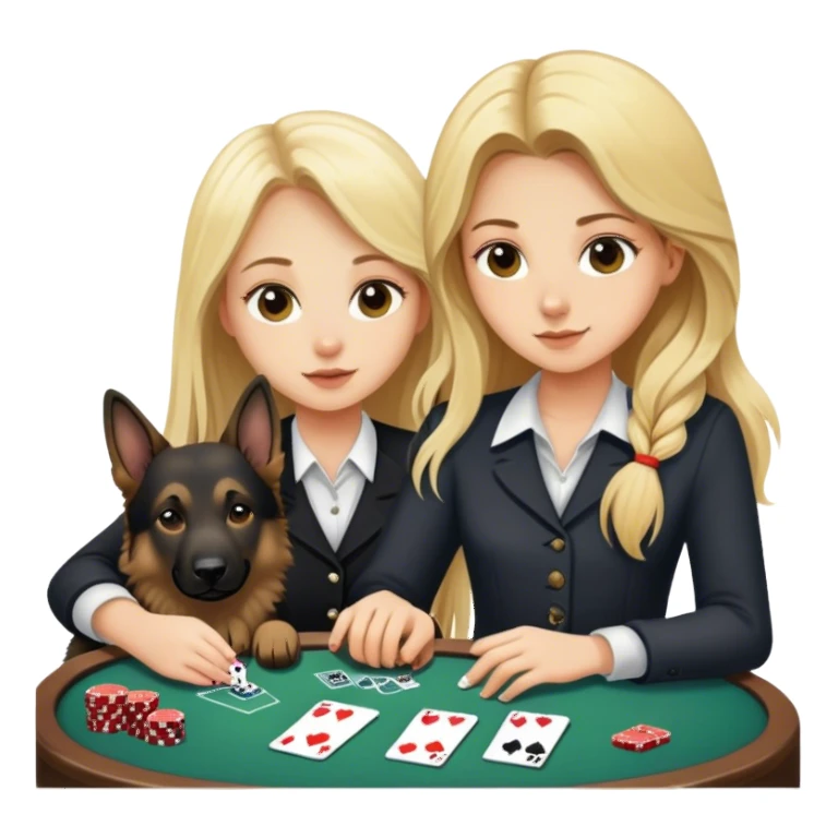 Blonde girl with long hair playing black jack with German shepherd  sticker