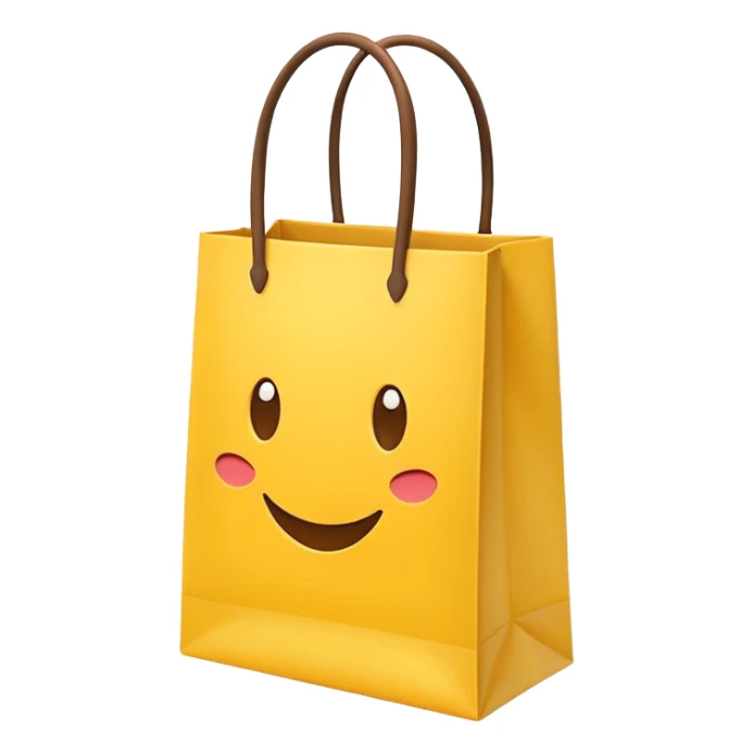 Turn this yellow shopping bag into a single flat emoji.
Keep the bag shape and yellow color.
Remove all text and details.
Simple, cute, Apple-style emoji.
Transparent background. sticker