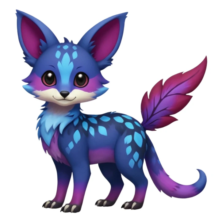 Feral Rare cute realistic edgy black-blue-burgundy-violet-gradients pretty beautiful handsome gorgeous aesthetic colorful vibrant Vernid-Trico-species-Fakemon-creature by LiLaiRa, random markings, tufted ears, full body sticker