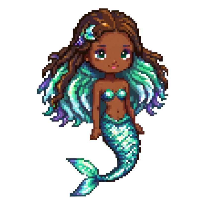 Beautiful mermaid with dark brown skin and iridescent scales sticker