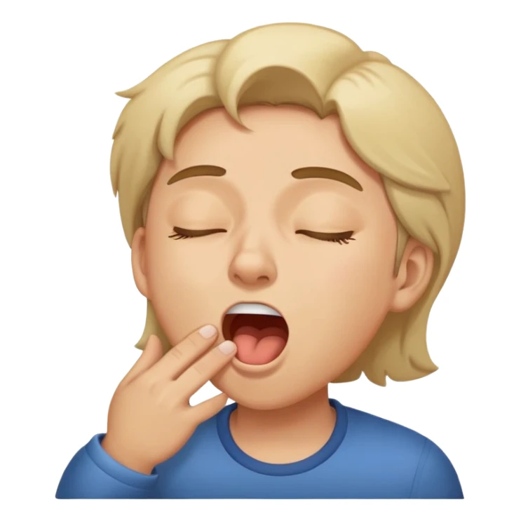 A front face with closed eyes yawning eyebrows and younger stick out with mouth closed sticker