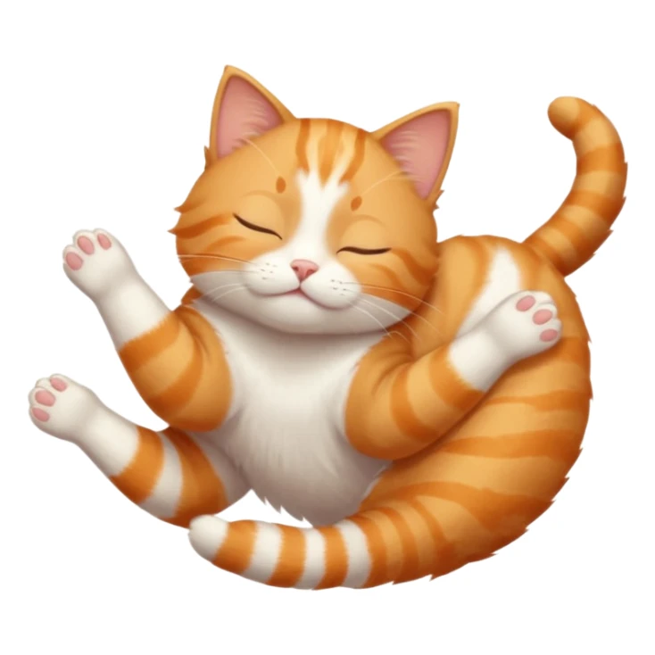 ginger and white small cat eyes closed lying down upside down with paws stretched out straight in different directions sticker