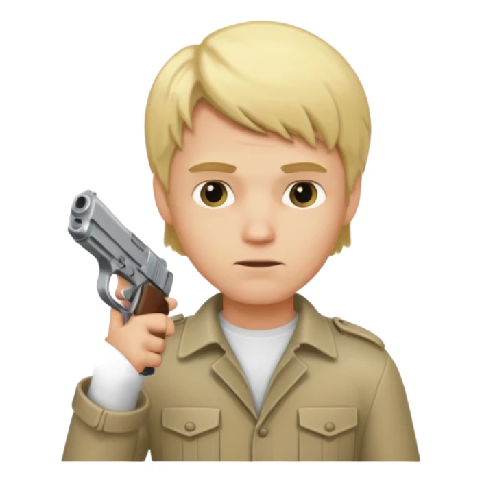 blonde male character with a handgun sticker