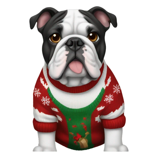 Black and white bulldog wearing Christmas sweater sticker