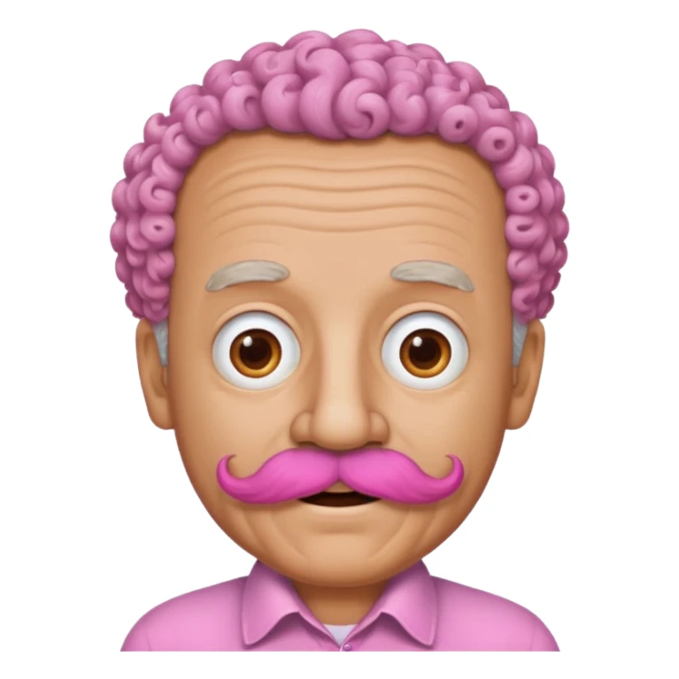 old guy with very curly short hair and big  pink mustache sticker