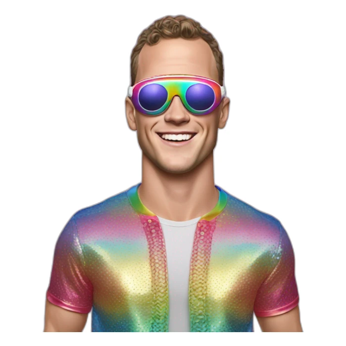 Fancy disco Jonathan Toews wearing rainbow lace shirt and wearing VR glasses and eating a moon pie sticker