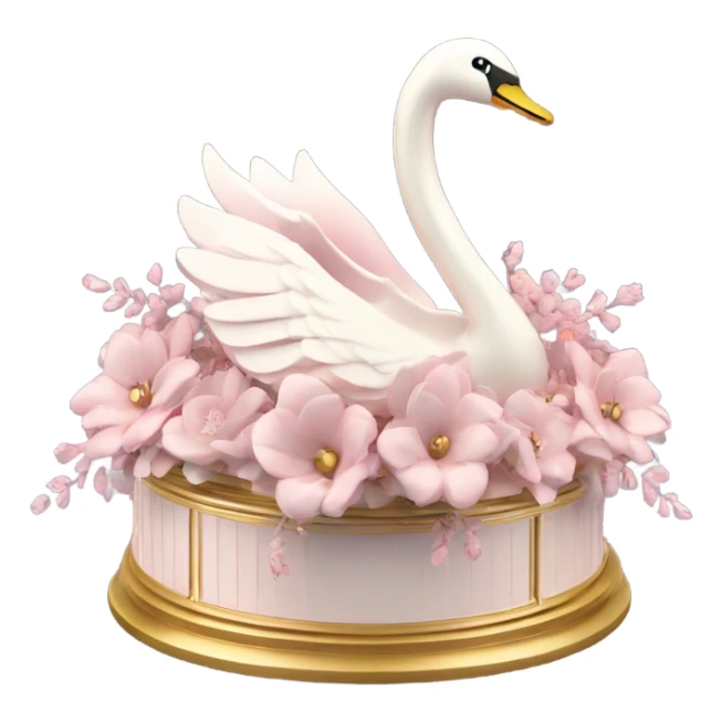 3d isometric swan music box soft pink flowers  sticker