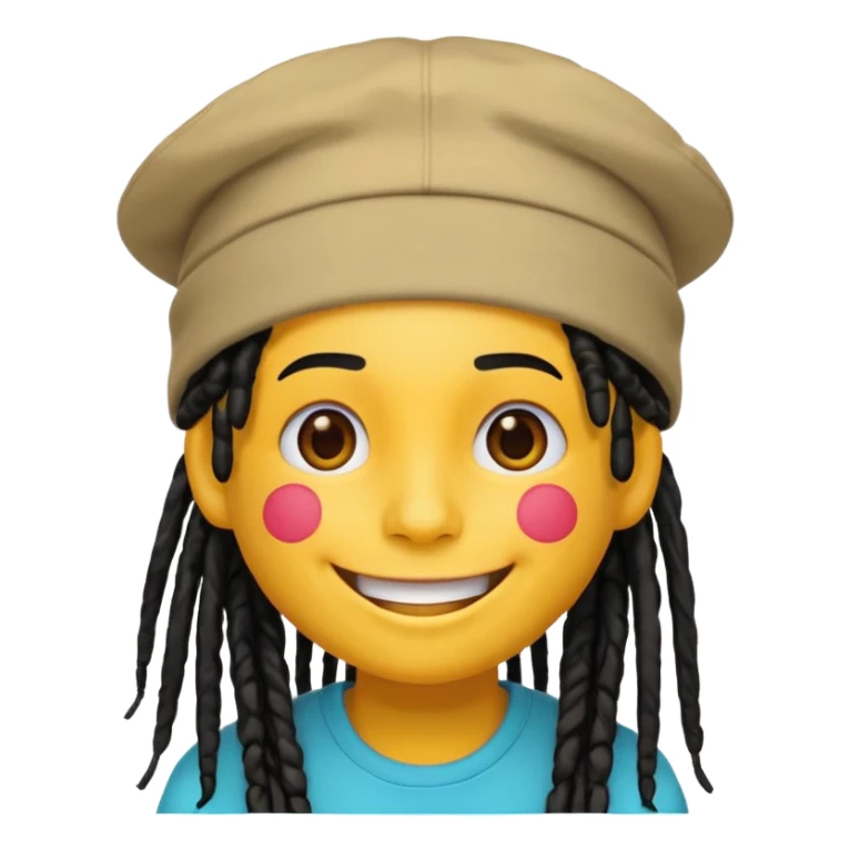 Yellow smile emoji with black dreads and a colorful hat sticker