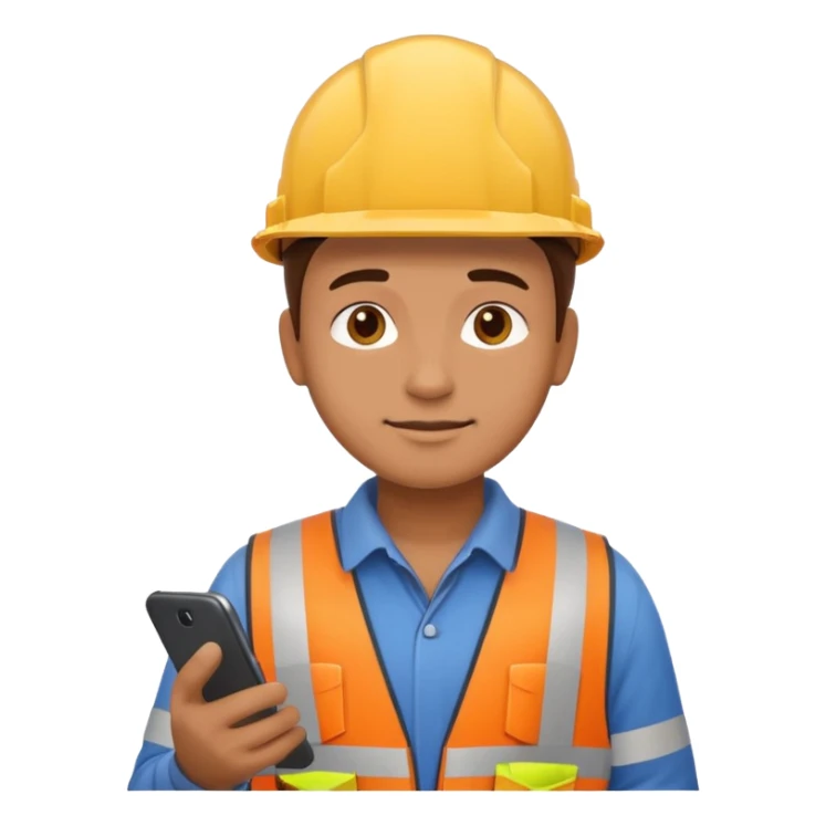 create an realistic emoji image of an construction worker typing on the phone sticker