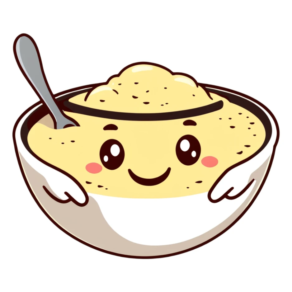 smiling bowl of creamy porridge with a spoon sticker
