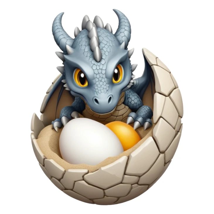 generate realistic detailed stone dragon open egg in 3d style with sand sticker